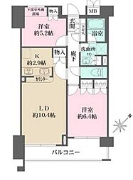 東京臨海高速鉄道りんかい線 大崎駅 徒歩7分の賃貸マンション 6階2LDKの間取り