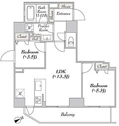 都営浅草線 浅草橋駅 徒歩5分の賃貸マンション 14階2LDKの間取り