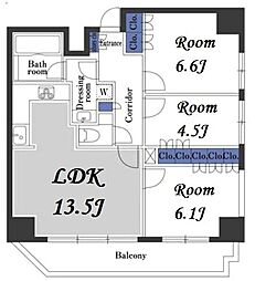 東京メトロ日比谷線 茅場町駅 徒歩7分の賃貸マンション 6階3LDKの間取り