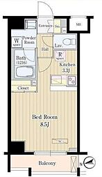 JR山手線 五反田駅 徒歩6分の賃貸マンション 10階1Kの間取り