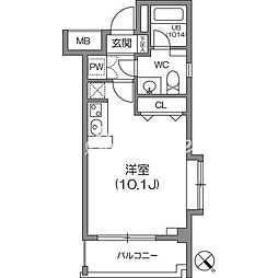 都営大江戸線 森下駅 徒歩3分の賃貸マンション 9階ワンルームの間取り