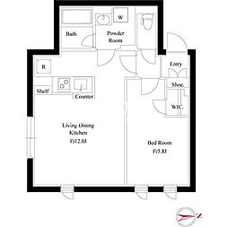 東京メトロ銀座線 外苑前駅 徒歩6分の賃貸マンション 2階1LDKの間取り
