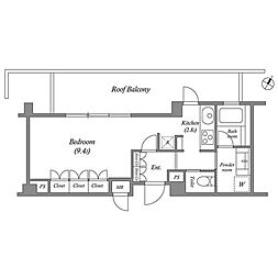 東京メトロ日比谷線 広尾駅 徒歩6分の賃貸マンション 4階1Kの間取り
