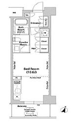 東京メトロ東西線 飯田橋駅 徒歩6分の賃貸マンション 4階ワンルームの間取り