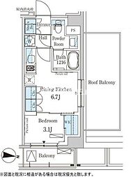 東京メトロ東西線 木場駅 徒歩11分の賃貸マンション 12階1DKの間取り