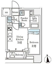 東京メトロ千代田線 湯島駅 徒歩5分の賃貸マンション 6階1DKの間取り