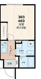 都営浅草線 五反田駅 徒歩5分の賃貸マンション 3階1Kの間取り