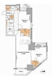 ザ・パークハビオ上野 2LDKの間取図画像