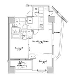 ザ・パークハビオ荏原中延プレイス 2LDKの間取図画像