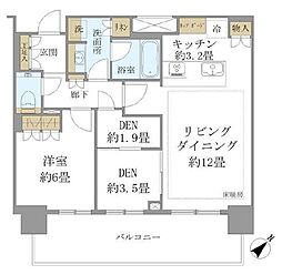 ブリリアタワー浜離宮 1SLDKの間取図画像