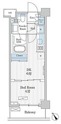 パークアクシス門前仲町テラス 1DKの間取図画像