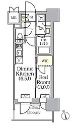 PRIMEGARDEN銀座八丁堀 1DKの間取図画像