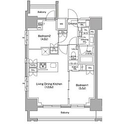 ザ・パークハビオ新御徒町 2LDKの間取図画像