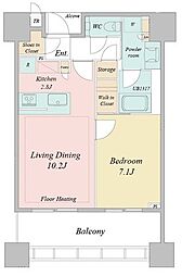 白金ザ・スカイ東棟 1LDKの間取図画像