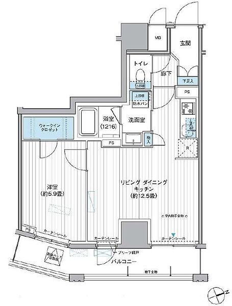 東京都台東区駒形１丁目(賃貸マンション1LDK・6階・43.37㎡)の写真 その2
