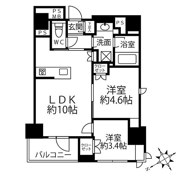 東京都中央区新富２丁目(賃貸マンション2LDK・8階・43.04㎡)の写真 その2