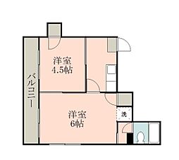 鹿児島市電2系統 いづろ通駅 徒歩10分の賃貸マンション 5階2Kの間取り