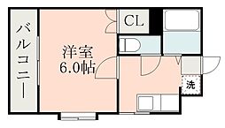 鹿児島市電1系統 荒田八幡駅 徒歩4分の賃貸マンション 3階1Kの間取り