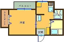 鹿児島市電2系統 高見馬場駅 徒歩3分の賃貸マンション 3階1Kの間取り