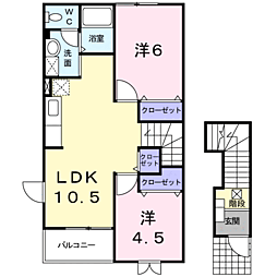 JR鹿児島本線 川内駅 バス13分 育英小入口下車 徒歩6分の賃貸アパート 2階2LDKの間取り