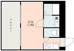 鹿児島市電1系統 騎射場駅 鹿大正門前下車 徒歩7分の賃貸マンション 4階ワンルームの間取り