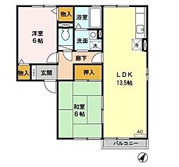 サニーパークハイツ 2LDKの間取図画像
