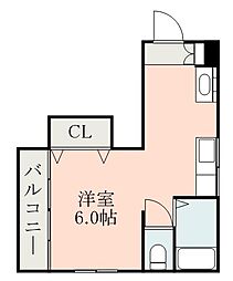 スプリングハイツ中洲 ワンルームの間取図画像