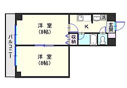 JR鹿児島本線 鹿児島駅 徒歩4分の賃貸マンション 5階2Kの間取り