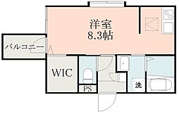 鹿児島市電1系統 谷山駅 谷山電停下車 徒歩5分の賃貸マンション 1階ワンルームの間取り