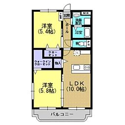 JR鹿児島本線 神村学園前駅 徒歩14分の賃貸マンション 2階2LDKの間取り