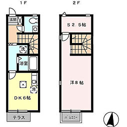 鹿児島市電1系統 笹貫駅 県営住宅前下車 徒歩34分の賃貸テラスハウス 1階1DKの間取り