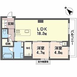 鹿児島市電1系統 上塩屋駅 徒歩5分の賃貸マンション 2階2LDKの間取り