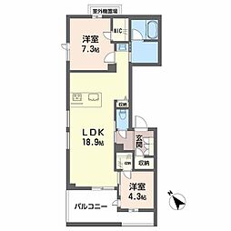 鹿児島市電1系統 上塩屋駅 徒歩5分の賃貸マンション 3階2LDKの間取り