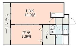 鹿児島市電2系統 鹿児島駅前駅 徒歩7分の賃貸マンション 6階1LDKの間取り