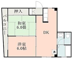 鹿児島市電2系統 いづろ通駅 徒歩7分の賃貸マンション 5階2DKの間取り