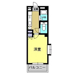 鹿児島市電1系統 新屋敷駅 徒歩5分の賃貸マンション 3階1Kの間取り