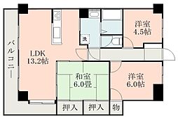鹿児島市電2系統 高見橋駅 共研公園前バス停下車 徒歩7分の賃貸マンション 5階3LDKの間取り