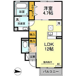 JR鹿児島本線 鹿児島駅 みやこ迫下車 8kmの賃貸アパート 1階1LDKの間取り