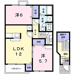 JR鹿児島本線 川内駅 バス11分 中郷病院入口下車 徒歩1分の賃貸アパート 2階2LDKの間取り