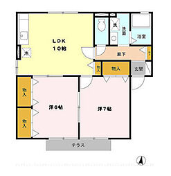JR日豊本線 姶良駅 俵原下車 徒歩18分の賃貸アパート 1階2LDKの間取り