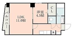 鹿児島市電1系統 新屋敷駅 徒歩3分の賃貸マンション 4階1LDKの間取り