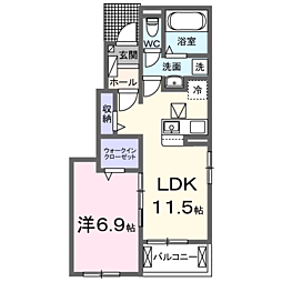 JR鹿児島本線 川内駅 3.3kmの賃貸アパート 1階1LDKの間取り