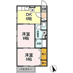 鹿児島市電1系統 上塩屋駅 徒歩19分の賃貸アパート 1階2DKの間取り