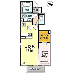 鹿児島市電1系統 谷山駅 希望ケ丘東口バス停下車 徒歩11分の賃貸アパート 1階1LDKの間取り
