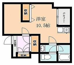 鹿児島市電1系統 鴨池駅 徒歩4分の賃貸アパート 3階ワンルームの間取り