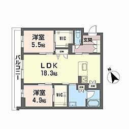 鹿児島市電1系統 荒田八幡駅 二中通駅　徒歩16分、　鹿児島下車 徒歩13分の賃貸マンション 2階2LDKの間取り