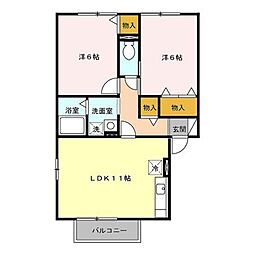 JR鹿児島本線 広木駅 星ヶ峯三丁目北下車 徒歩20分の賃貸アパート 2階2LDKの間取り