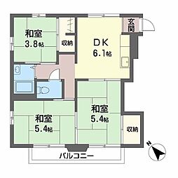 鹿児島市電1系統 笹貫駅 亀ヶ原下車 徒歩13分の賃貸アパート 2階3DKの間取り