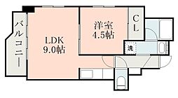 鹿児島市電1系統 新屋敷駅 徒歩5分の賃貸マンション 2階1LDKの間取り