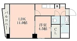 鹿児島市電1系統 新屋敷駅 徒歩3分の賃貸マンション 3階1LDKの間取り
